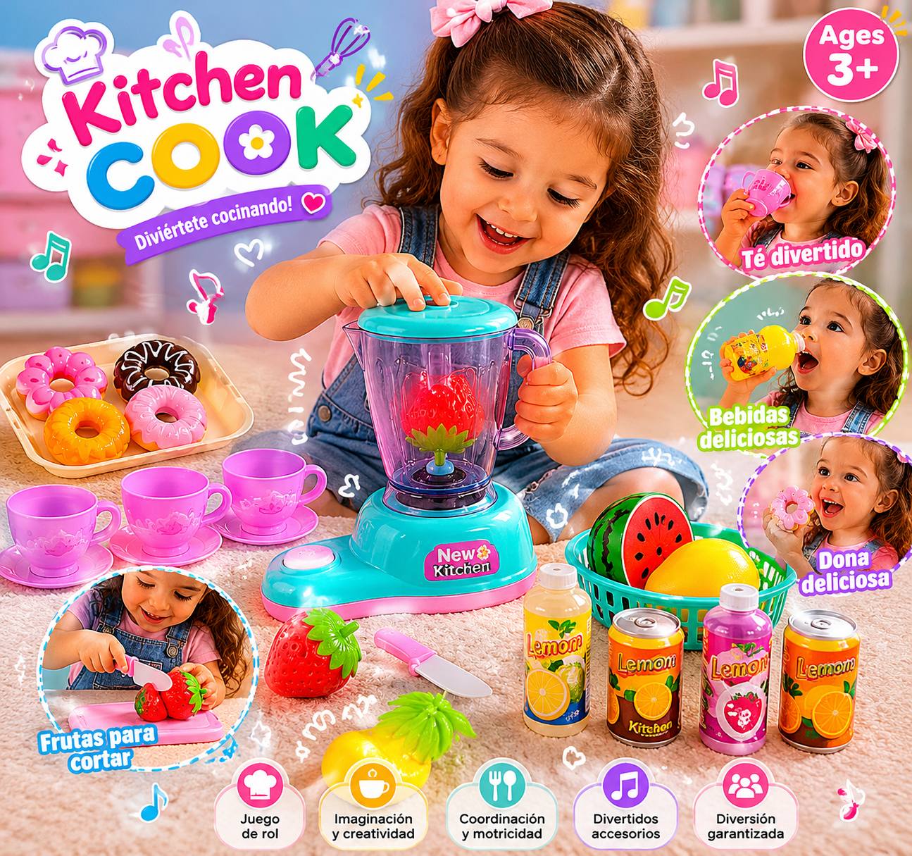 Jouet Dînette Enfant 75PCS, Accessoire Cuisine Enfants, Fruit et