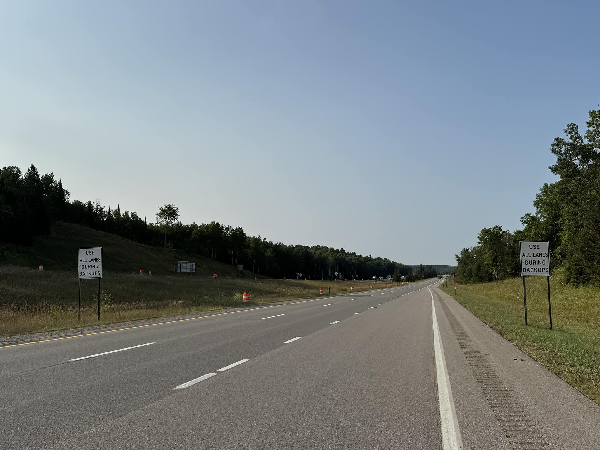 Non-compliant traffic signs on I-75 in Cheboygan County