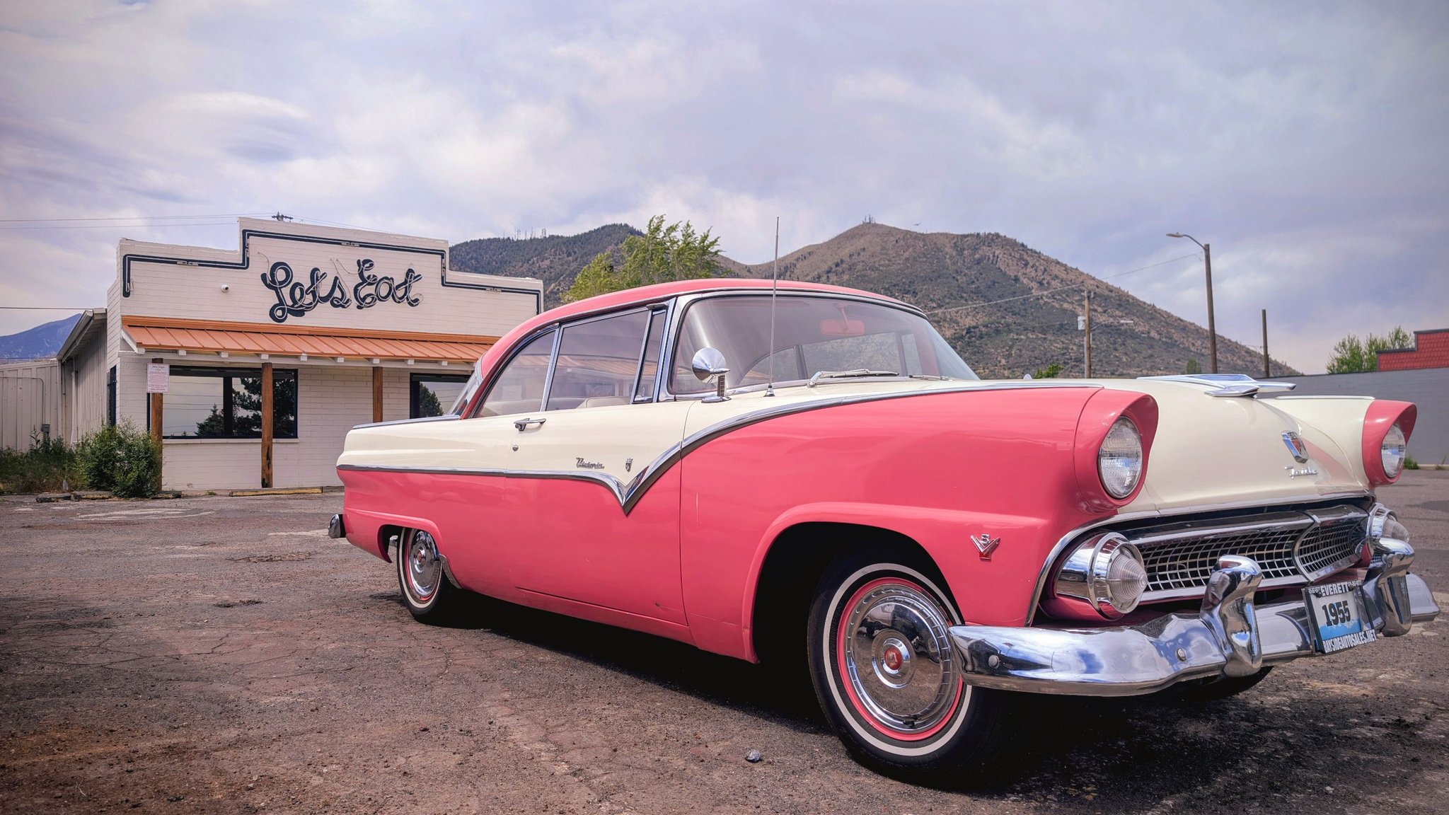 Fully restored 1955 Ford Fairlane at Miz Zip's Diner on Route 66