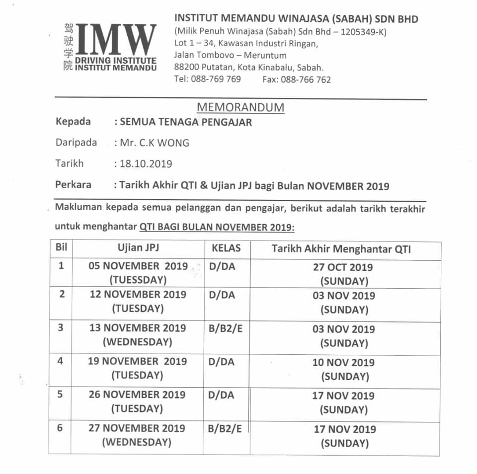 Tempahan Tarikh Ujian Kursus