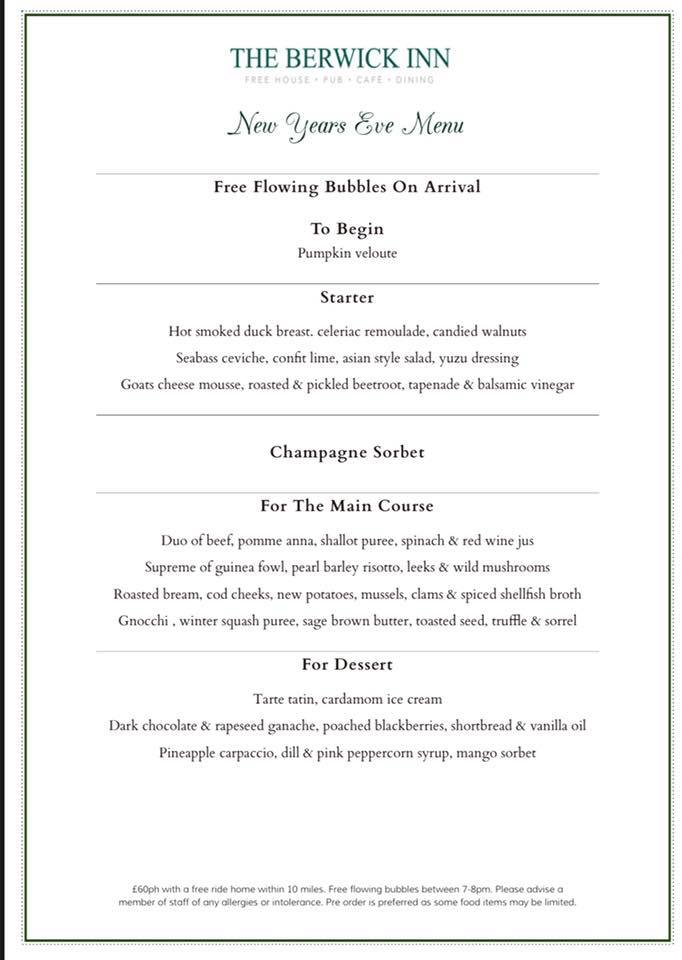 The Berwick inn - Our New Year’s Eve menu. There is still... | Facebook