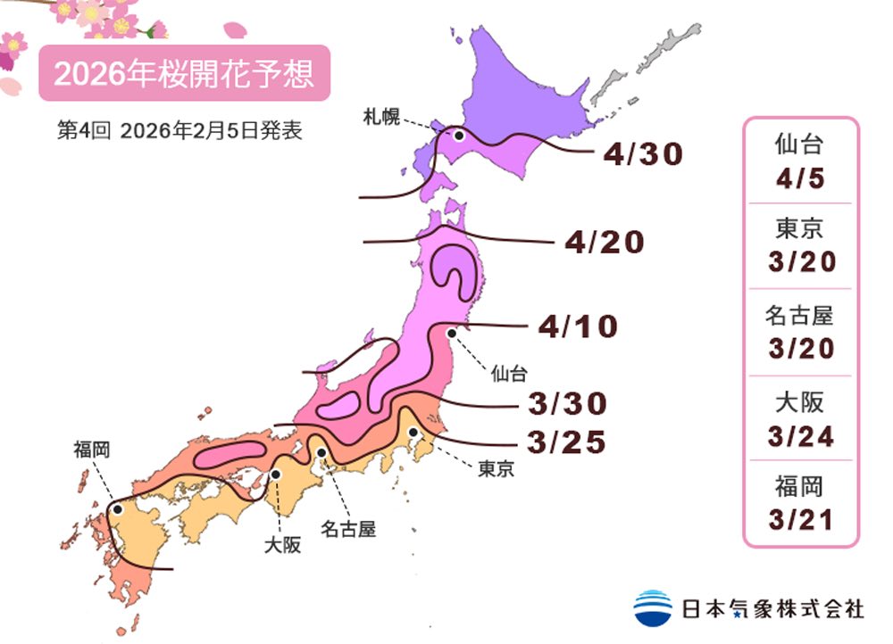 京都自由行究極攻略 | 今天日本櫻花預報真熱鬧，2026年2月5日日本氣象株式會社和Weather Map也分別發布了第四回和第二回櫻花予想 ...
