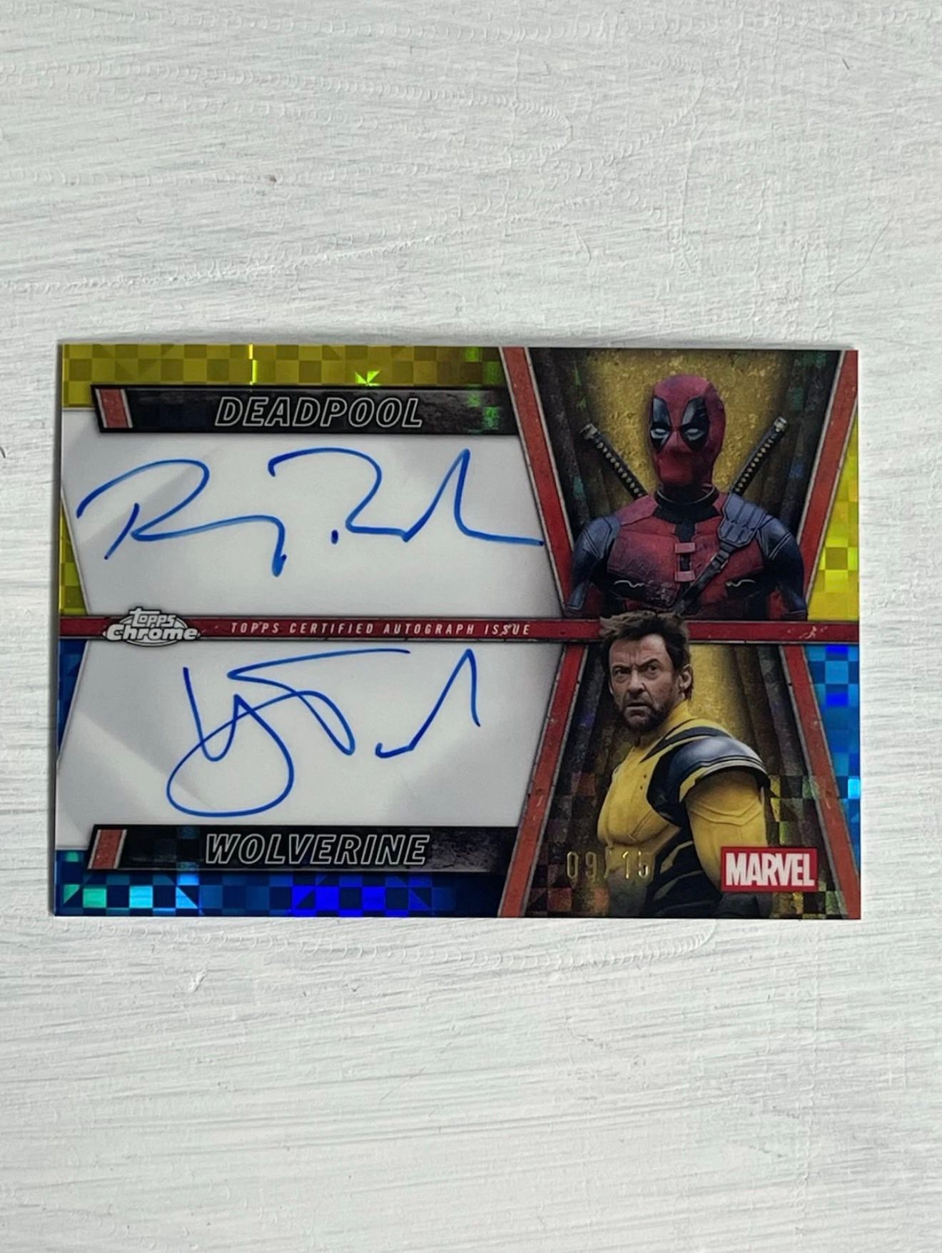 Deadpool and Wolverine dual autograph card signed by Ryan Reynolds 