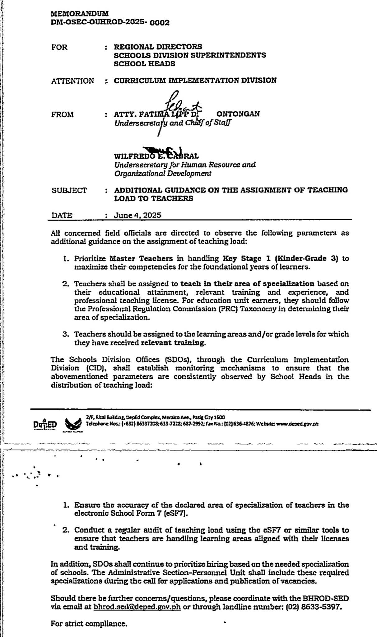 Annalyne - 📌 NEW DEPED MEMO: GUIDANCE ON ASSIGNMENT OF TEACHING LOAD 📄 ...