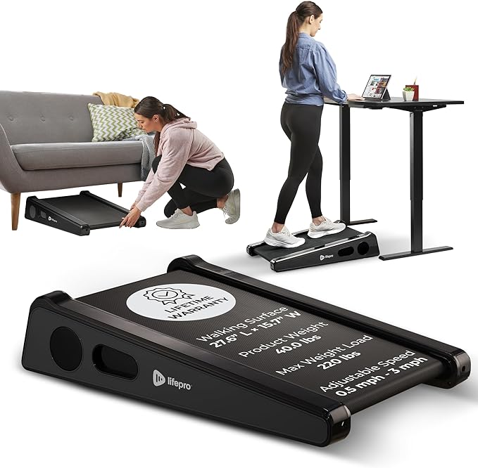 Lifepro Le plus petit tapis de course portable de 30 pouces, mini tapis de marche, inclinaison réglable, tapis de course compact sous le bureau pour la maison/le bureau – Charge maximale 220