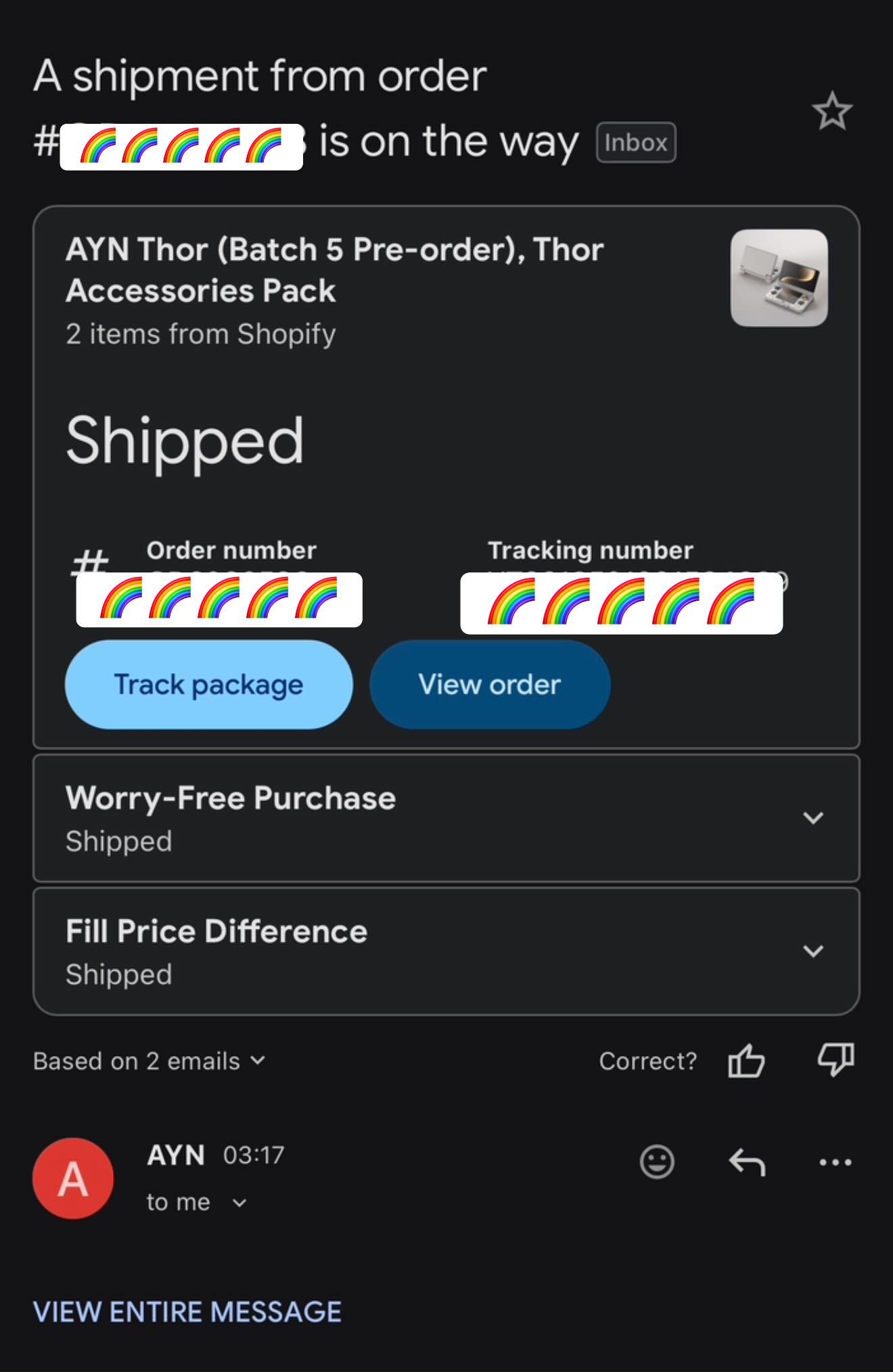 Ayn Thor owner receives Rainbow Max shipment