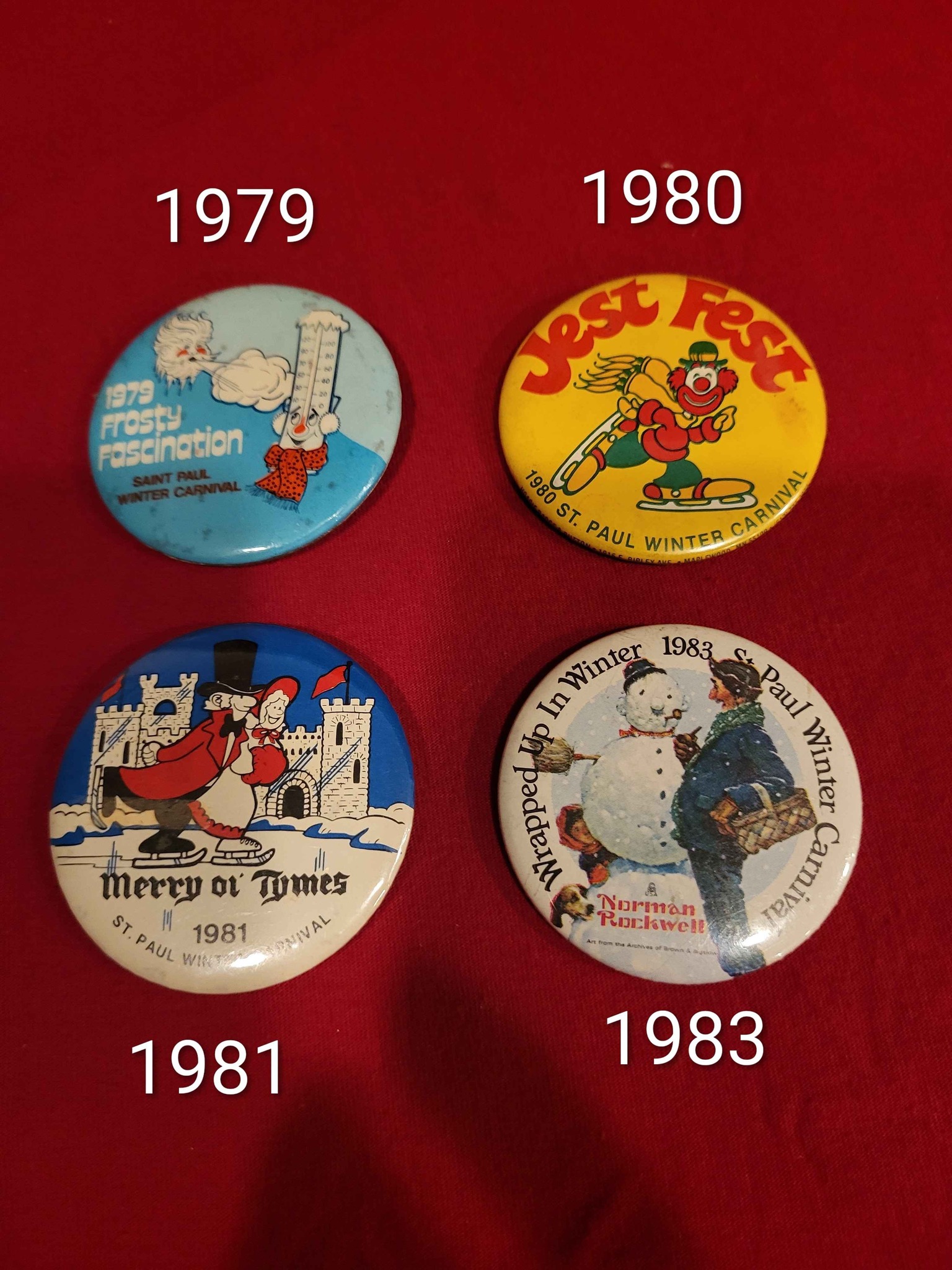 St. Paul Winter Carnival Buttons Pinbacks 1979 Frosty Fancination