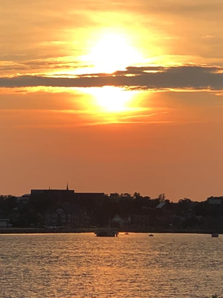 Orange is west, pink is east. Sunsets on our island are beautiful!