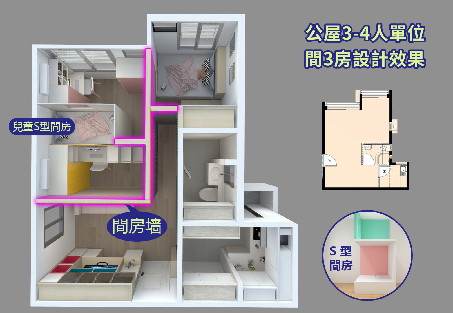 【公屋3-4人單位間3房設計】 👉#藍田平田邨... - 尊尚設計 · 傢俬定制 全屋裝修