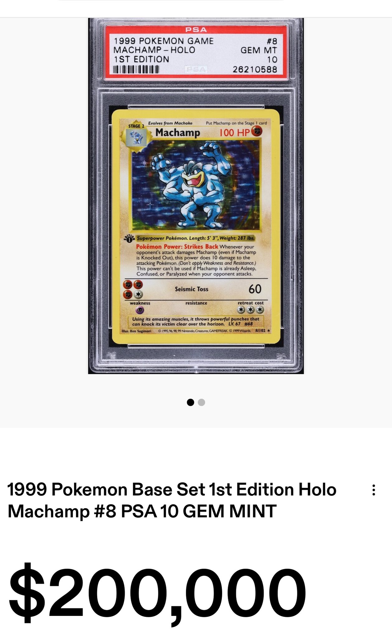 first edition holographic machamp card 2016 Pokemon XY Evolutions - Holo - 59/108 - PSA9 [FFF] Seismic Toss (120) Weakness / Resistance / Retreat Cost Machamp 1999 Pokemon Game #8