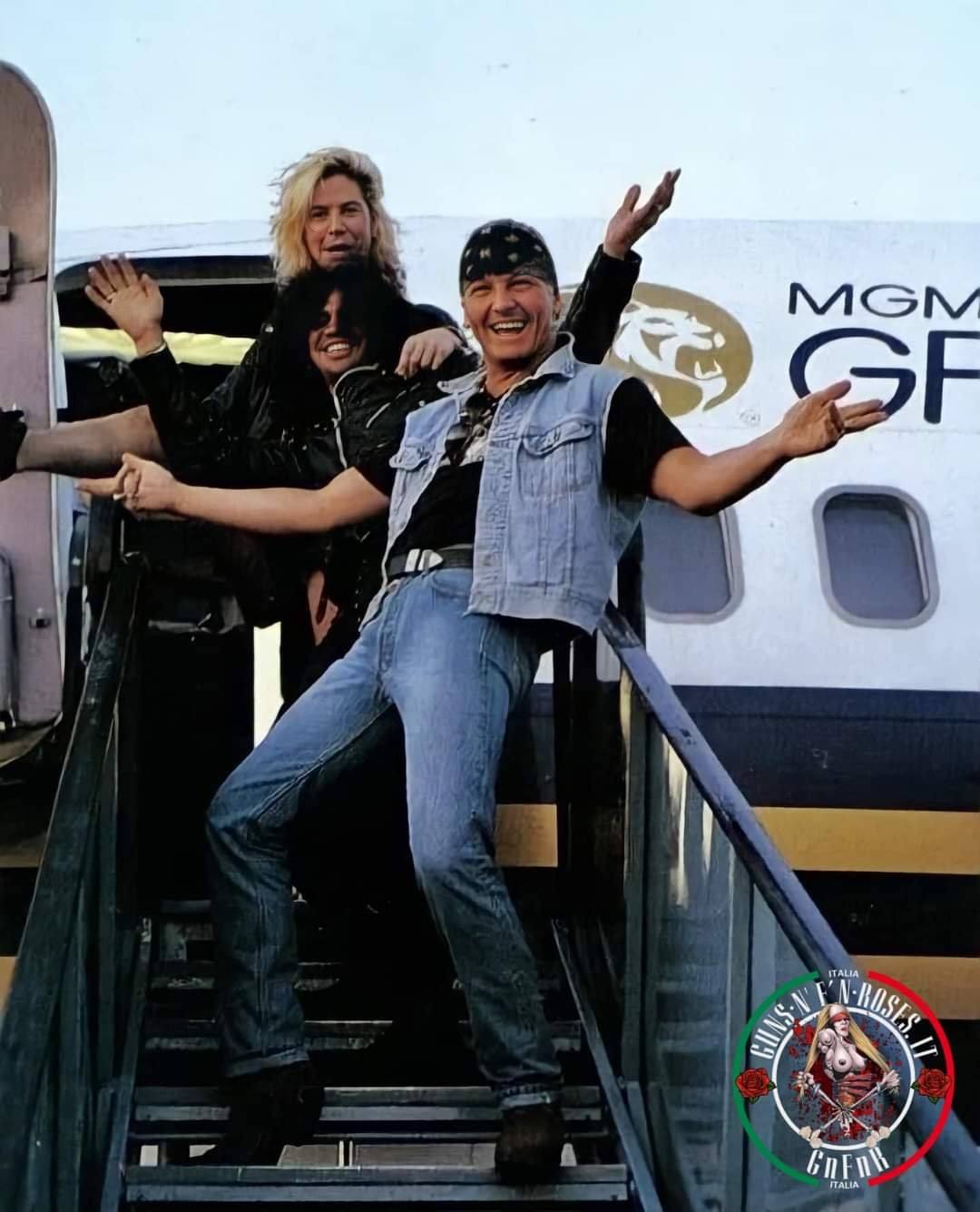 Duff, Slash, and Matt arriving in Germany after a long flight on