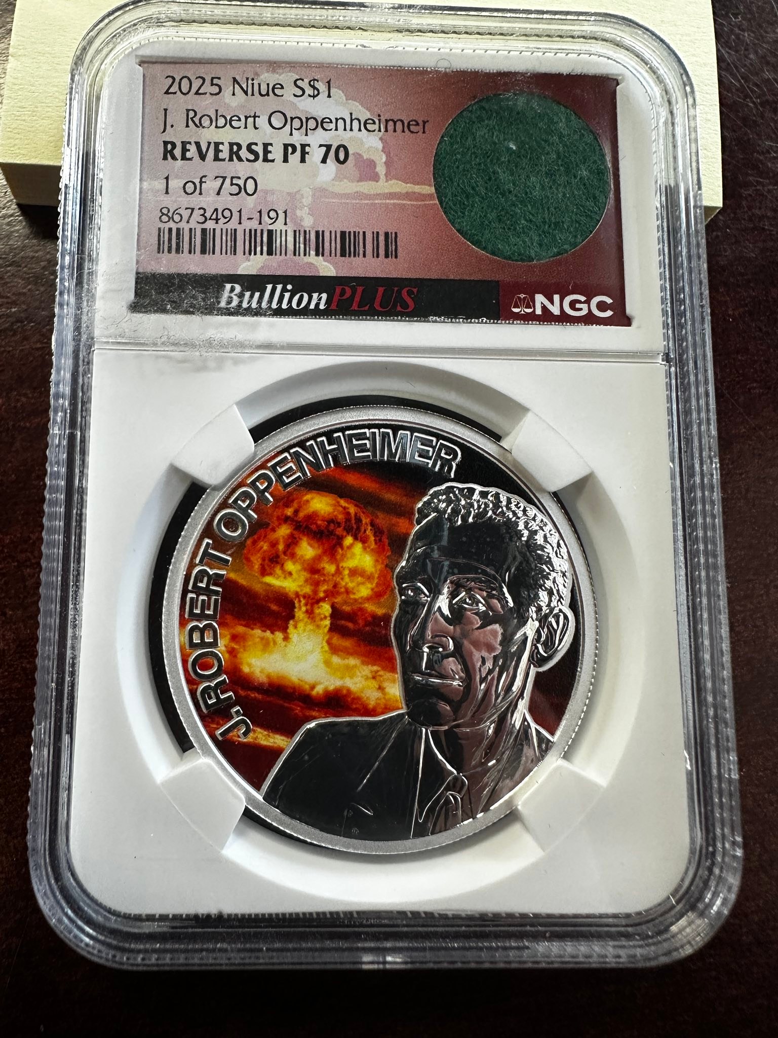 2025 J. Robert Oppenheimer 1 oz silver coin PF70 auction