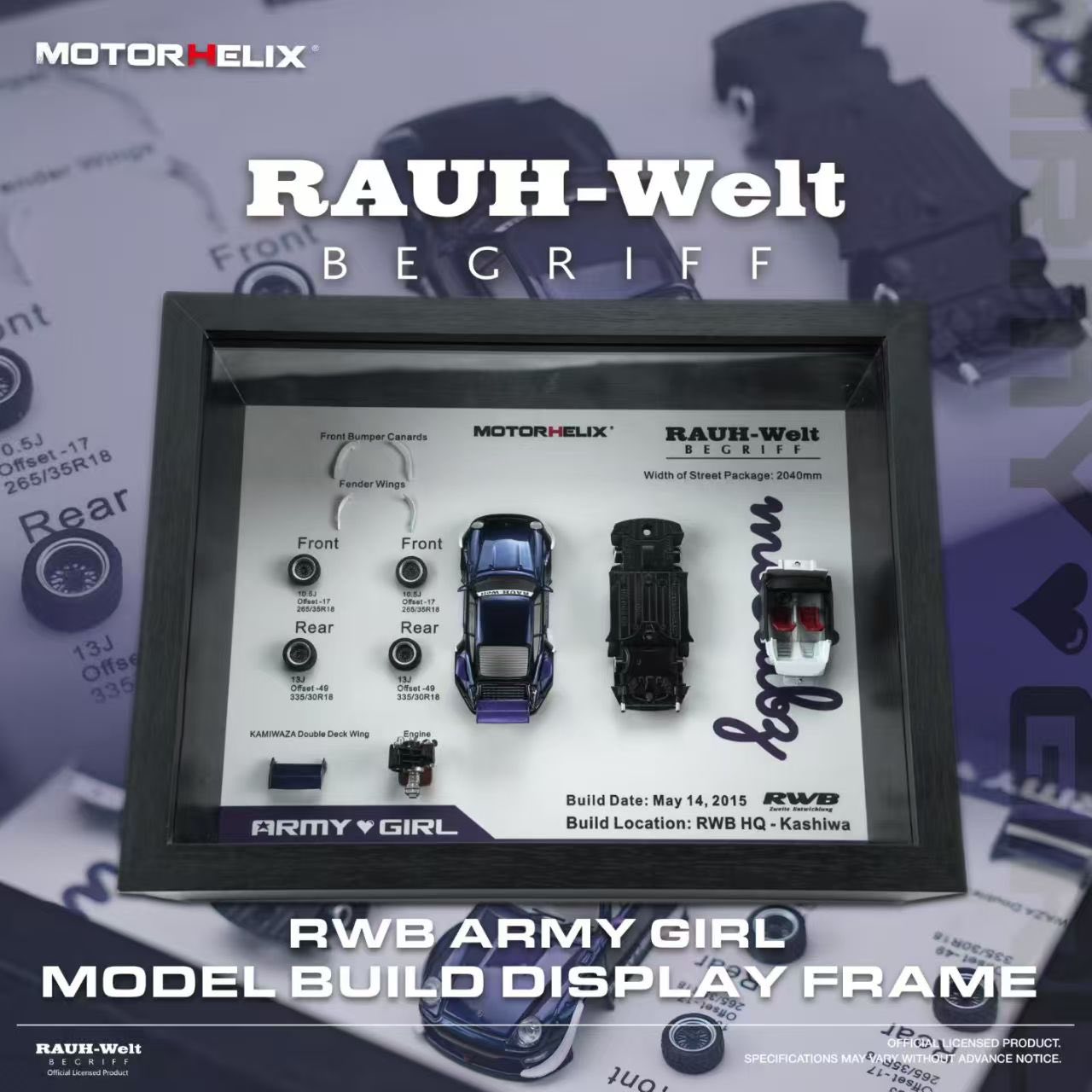 PRE ORDER MOTORHELIX 1/64 RWB ARMY GIRL, MODEL BUILD DISPLAY FRAME