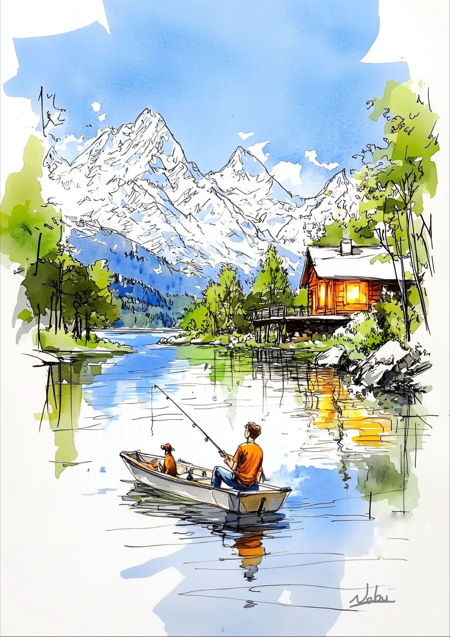 静かな朝の湖で」 