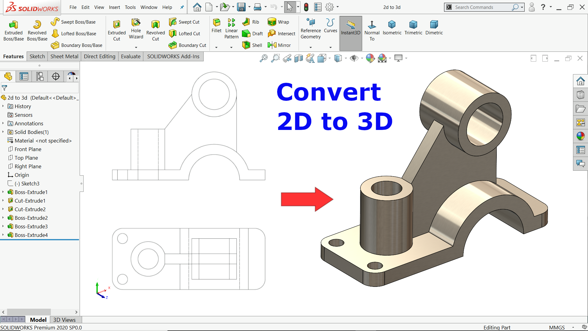 CAD CAM Tutorial By Mahtabalam - Convert 2D drawing into 3D model in ...