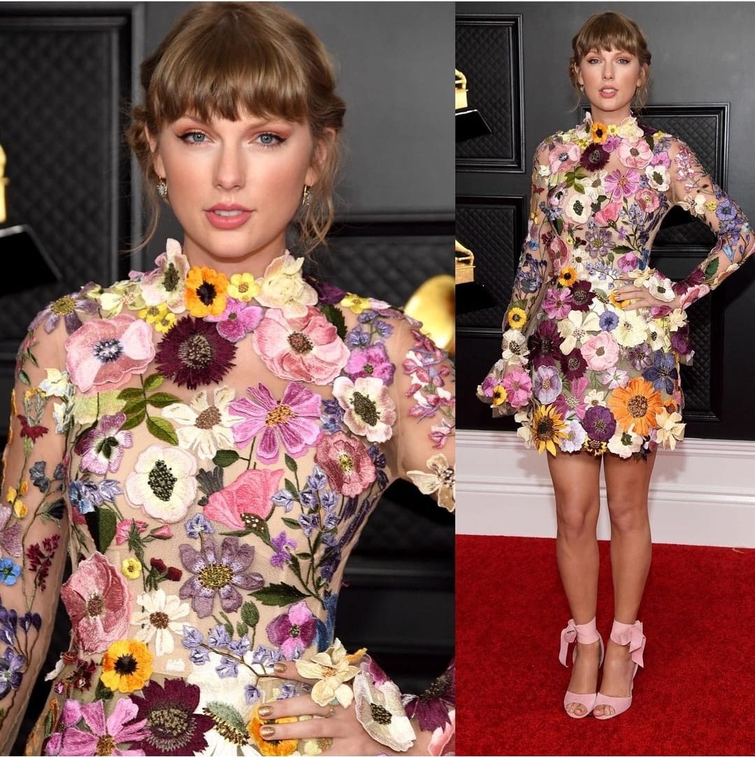 Taylor Swift wore this floral dress at Grammys. I'm really not feeling it. Rate this style 1-10