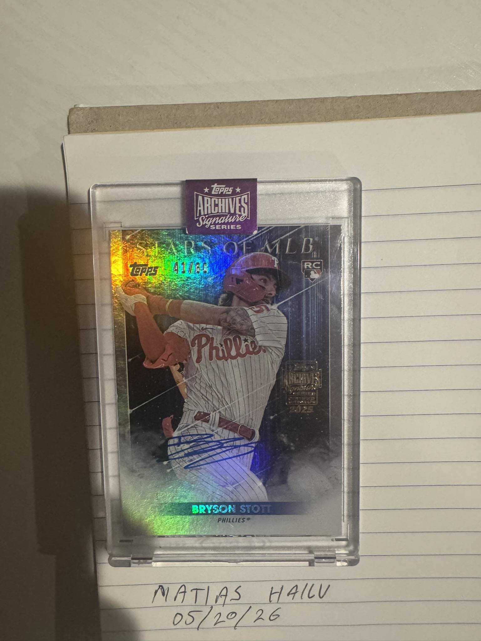 Bryson Stott autographed sports card with game-used memorabilia
