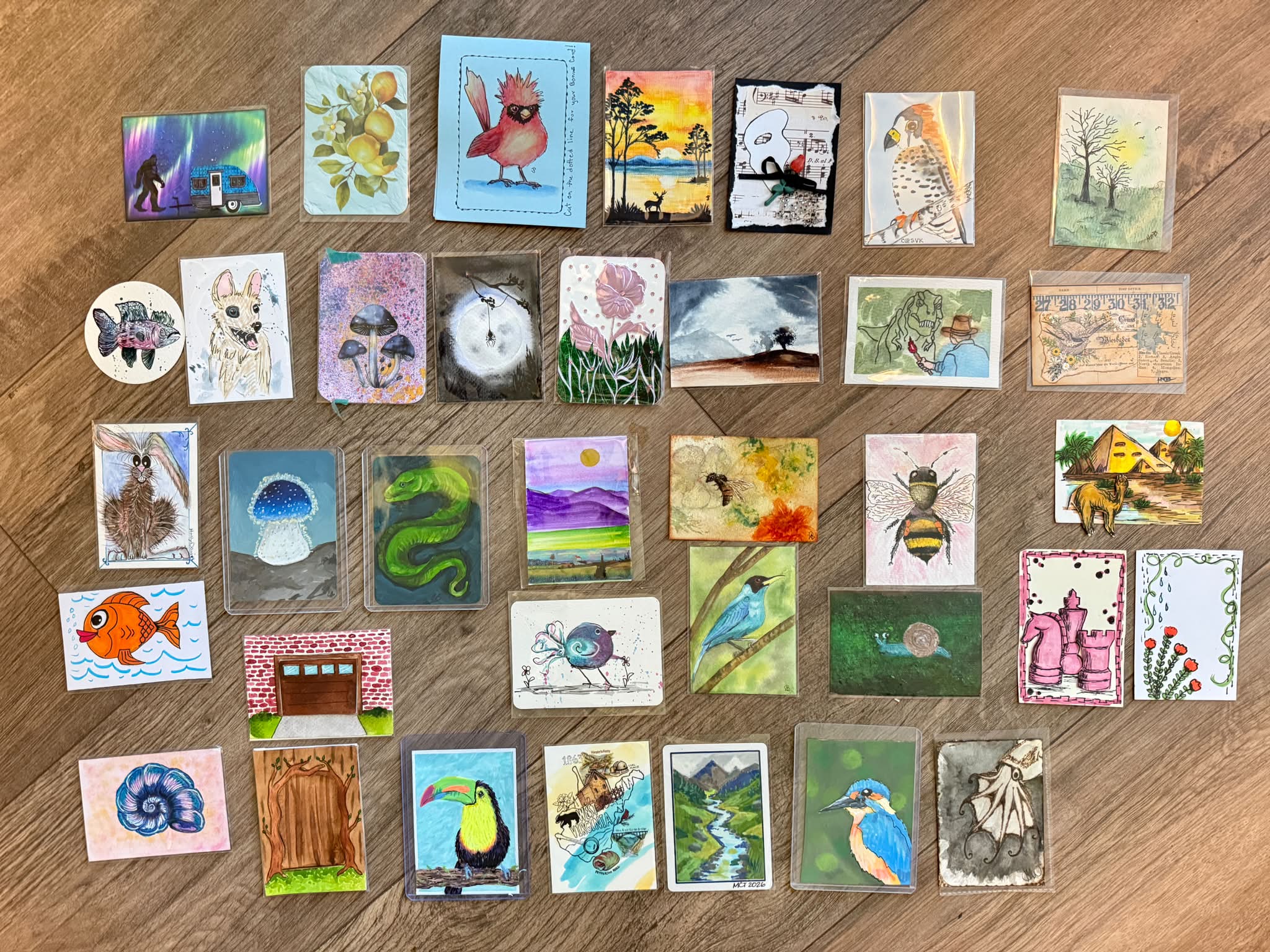Handmade trading card trades from motorcycle trip to Wyoming