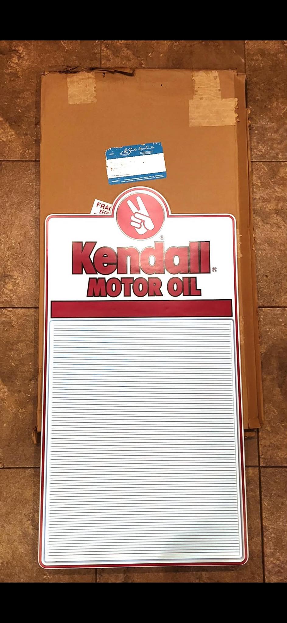 Authentic vintage Kendall motor oil sign. This sign has red, white
