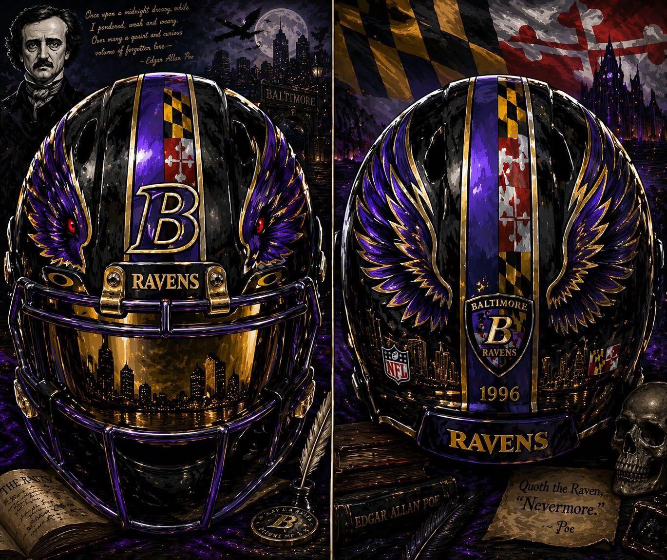 baltimore ravens motorcycle helmet Trey Hendrickson Autographed SpeedFlex Authentic Helm  Game Day Legends This Authentic Baltimore Ravens Speed Helmet by Riddell features the authentic Riddell Speed helmet design Baltimore Ravens Multi-Sport Bike Helmet