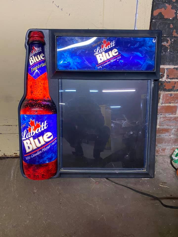 A scoreboard with style! Light up Labatt Blue fluorescent menu