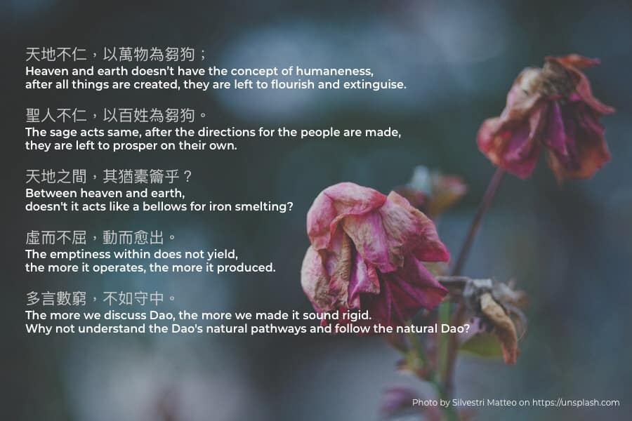 Lao Tzu - 天地不仁，以萬物為芻狗；聖人不仁，以百姓為芻狗。天地之間，其猶橐籥乎？虛而不屈，動而愈出。多言數窮... | Facebook