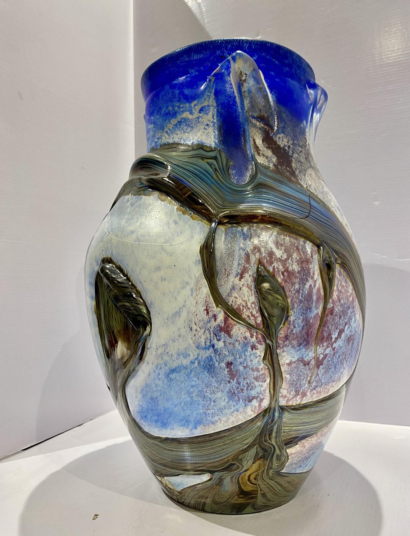 Jean Claude Navarro glass vase in blue, green, and brown