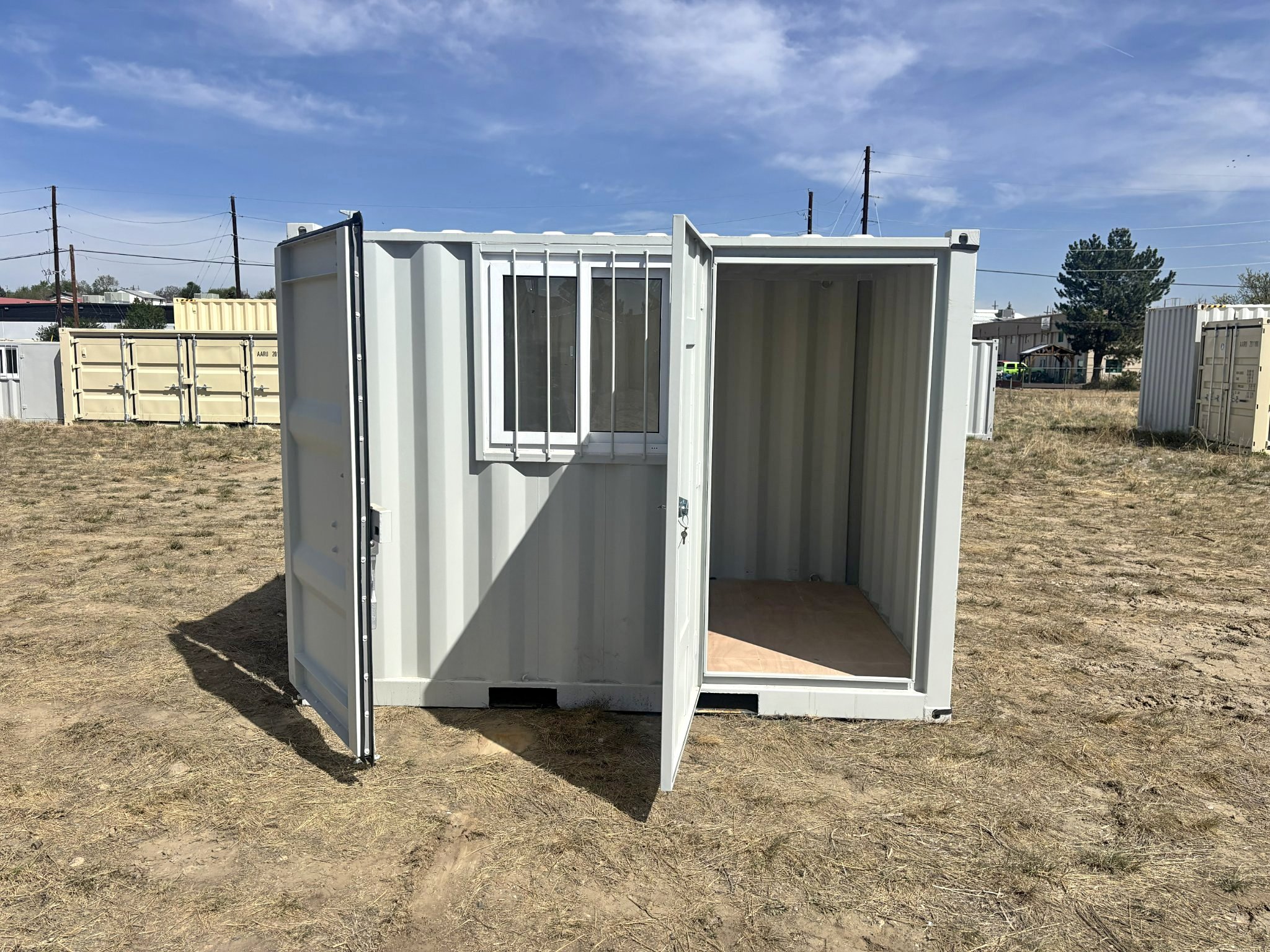 Backyard Container Workspace — Front Door, Window & Rear Storage Access ...