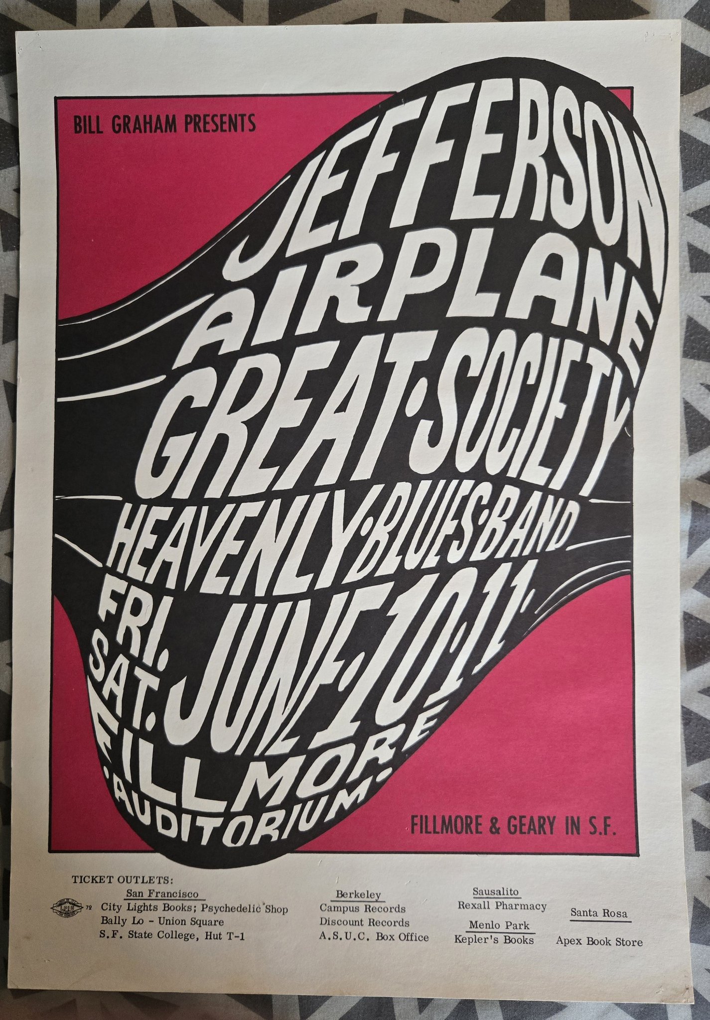 Fillmore Auditorium 1966 concert poster