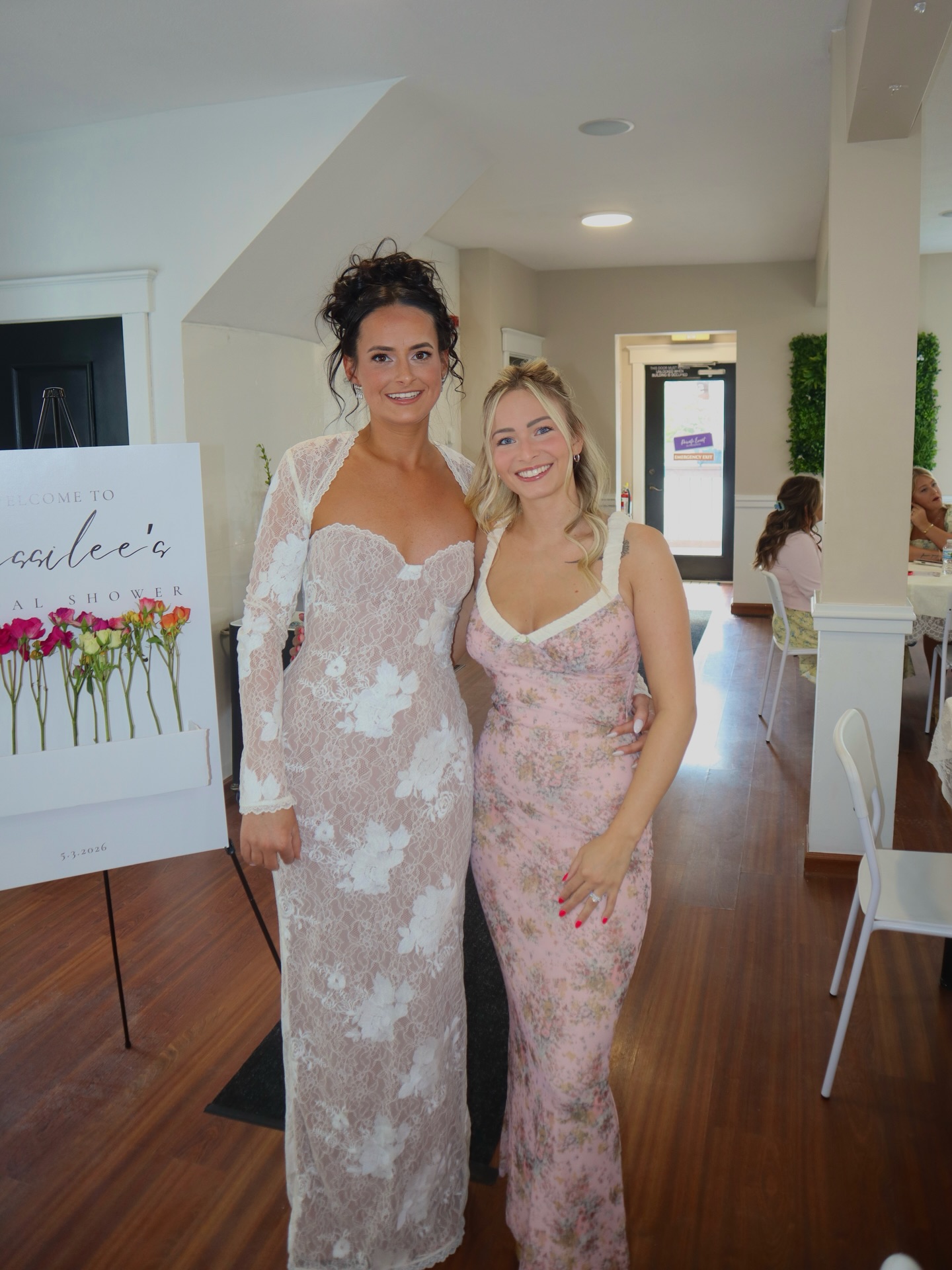 hanna marin bridal shower dress showered with love! 🌷🌸🦋🩷💐 prettiest bride to be i've seen, 6.20 can't come soon enough The asymmetrical lace skirt