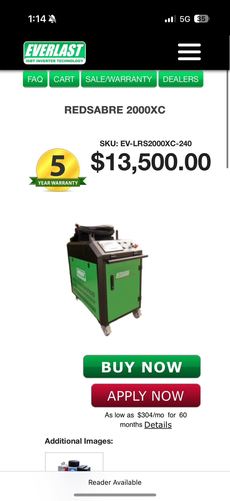 Has anyone purchased a RedSABRE 2000XC laser cleaner?