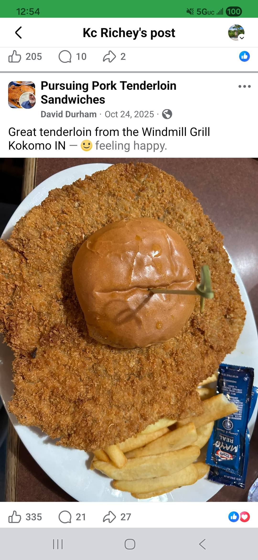 Disappointing breaded tenderloin at Kokomo, Indiana grill