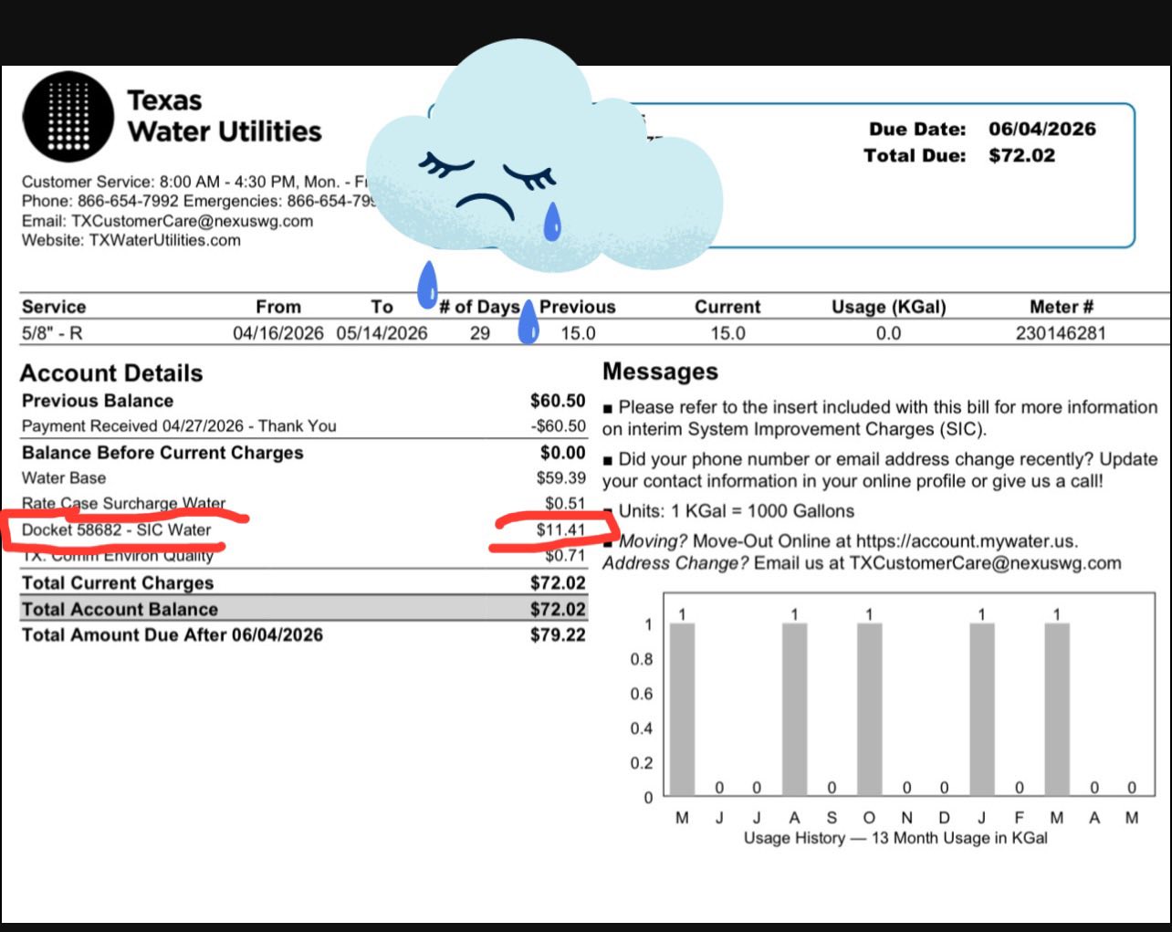 What is the System Improvement Charge on Texas water bills?