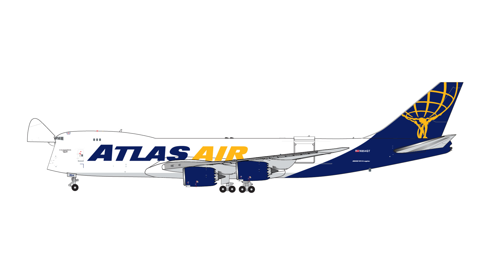 The GeminiJets Atlas Air B747-8F features optional nose cargo