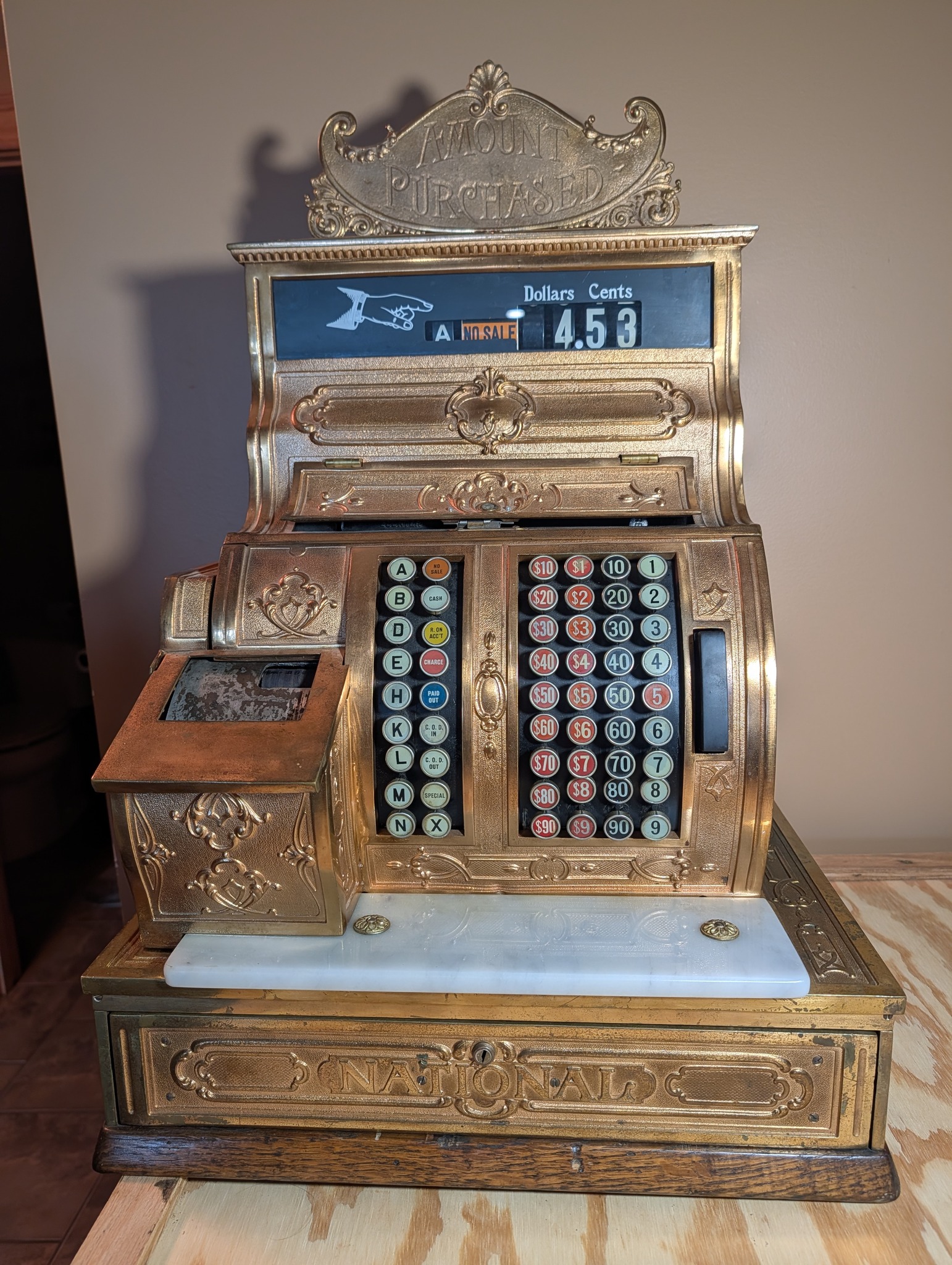 Vintage Brass Cash Register Auction: National Cash Register