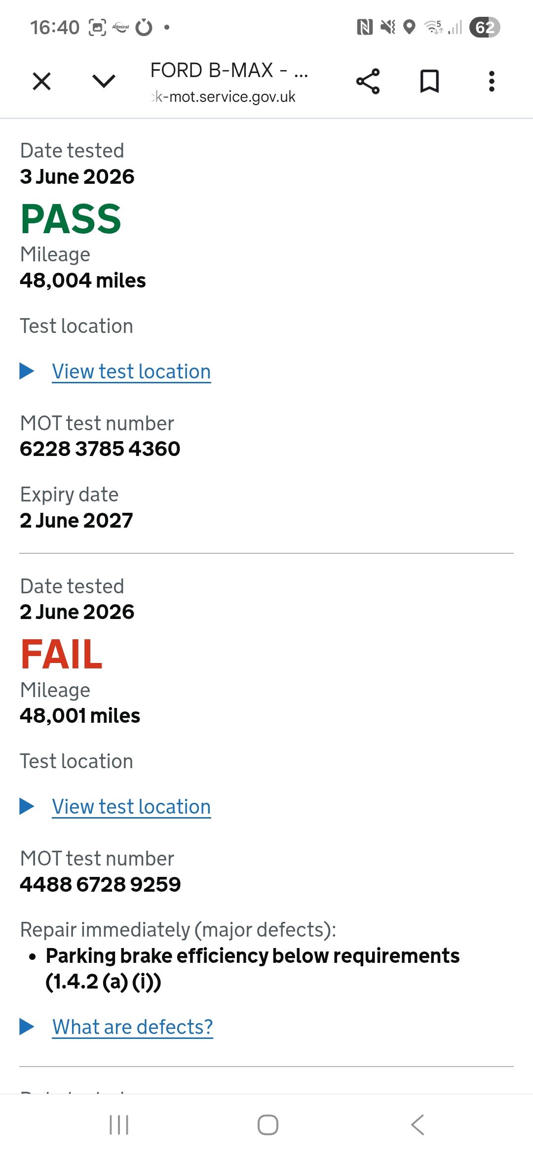 その他 ck Ford B-Max MOT test results and current status