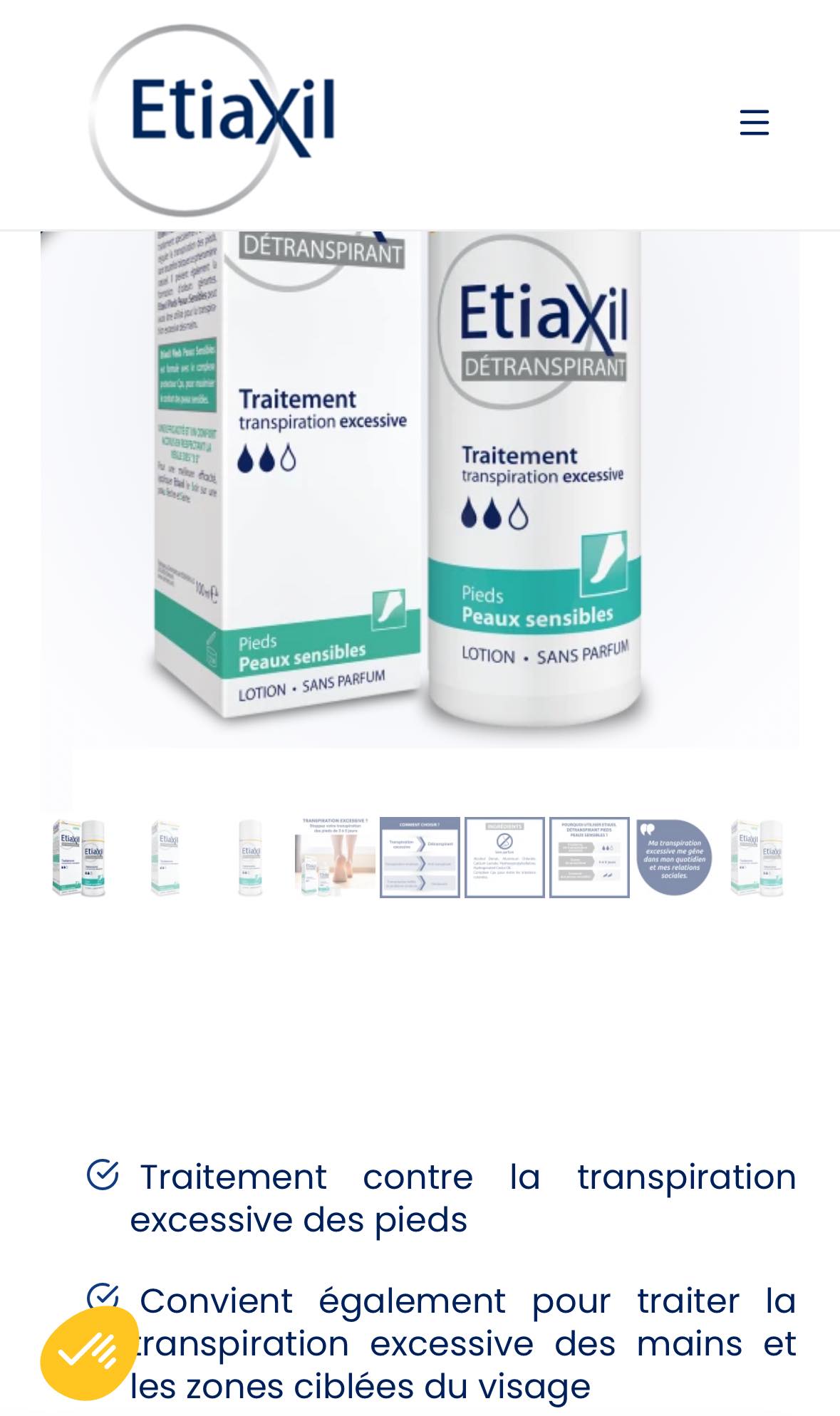 Détranspirant Pour Pieds Etiaxil - Pour Peaux Sensibles - Flacon De 100 Ml - Neuf Traitement Transpiration