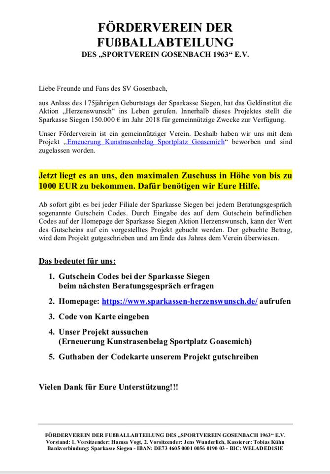 Https Www Sparkassen Herzenswunsch De P Sv Gosenbach 1963