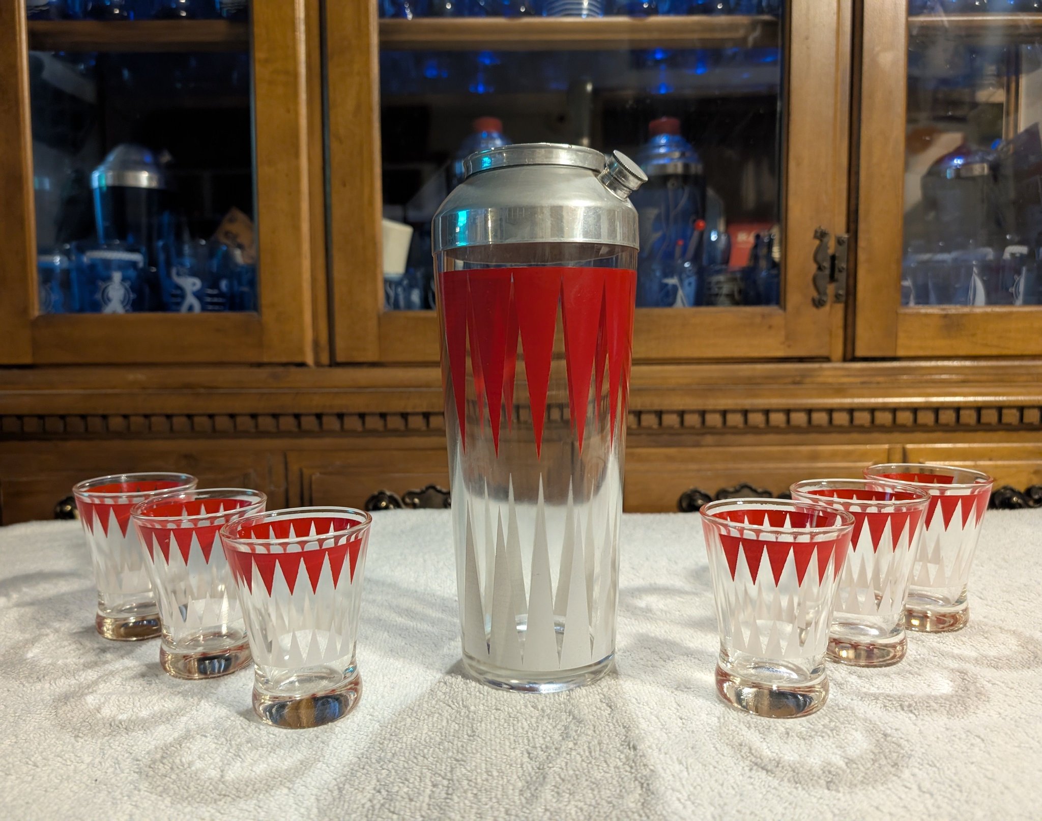 Vintage Hazel Atlas Cocktail Set Fox Hunt Tally Ho With 6 glasses