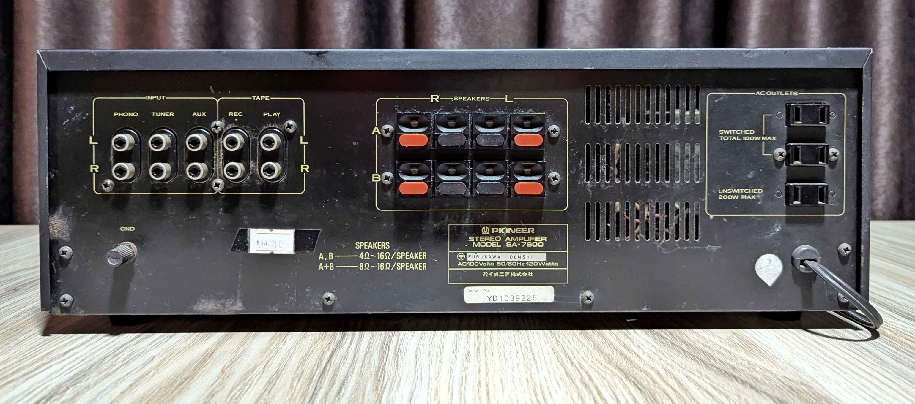 Pioneer SA-7600 Stereo Amplifier (With 100V Transformer) 100V 45W