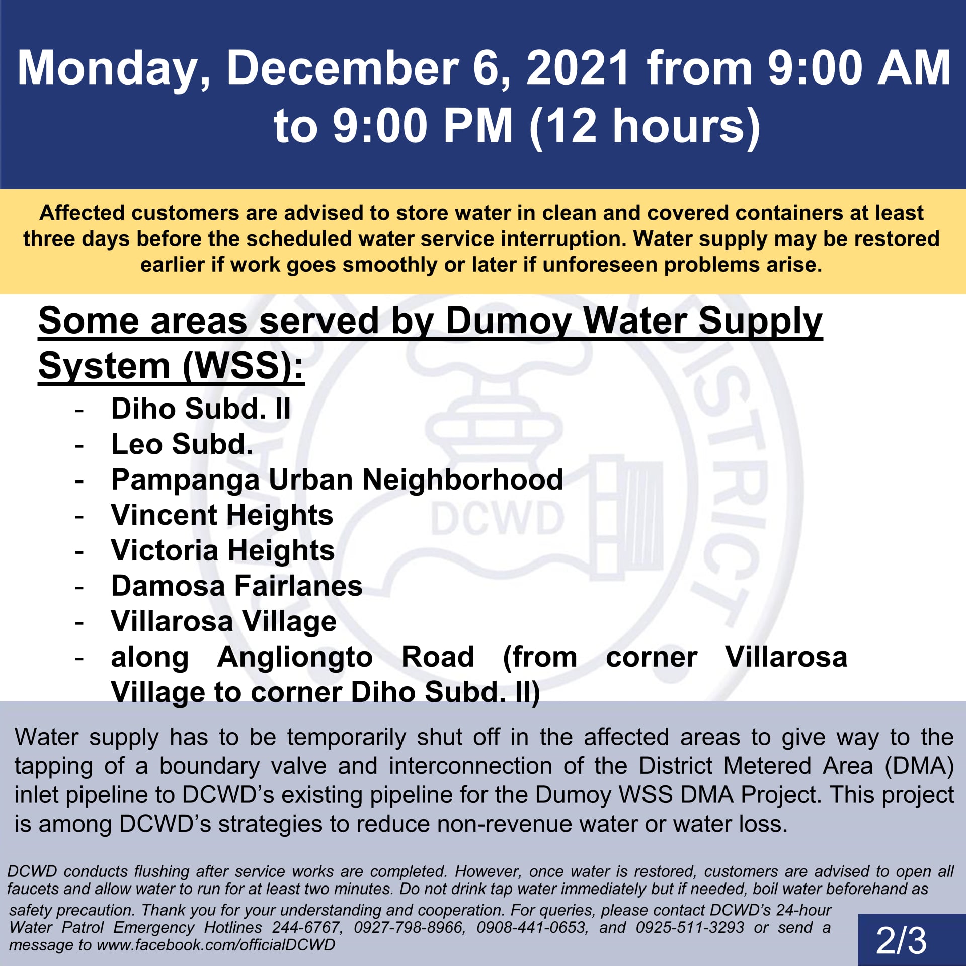 Davao City Water District - NOTICE OF SCHEDULED WATER SERVICE ...