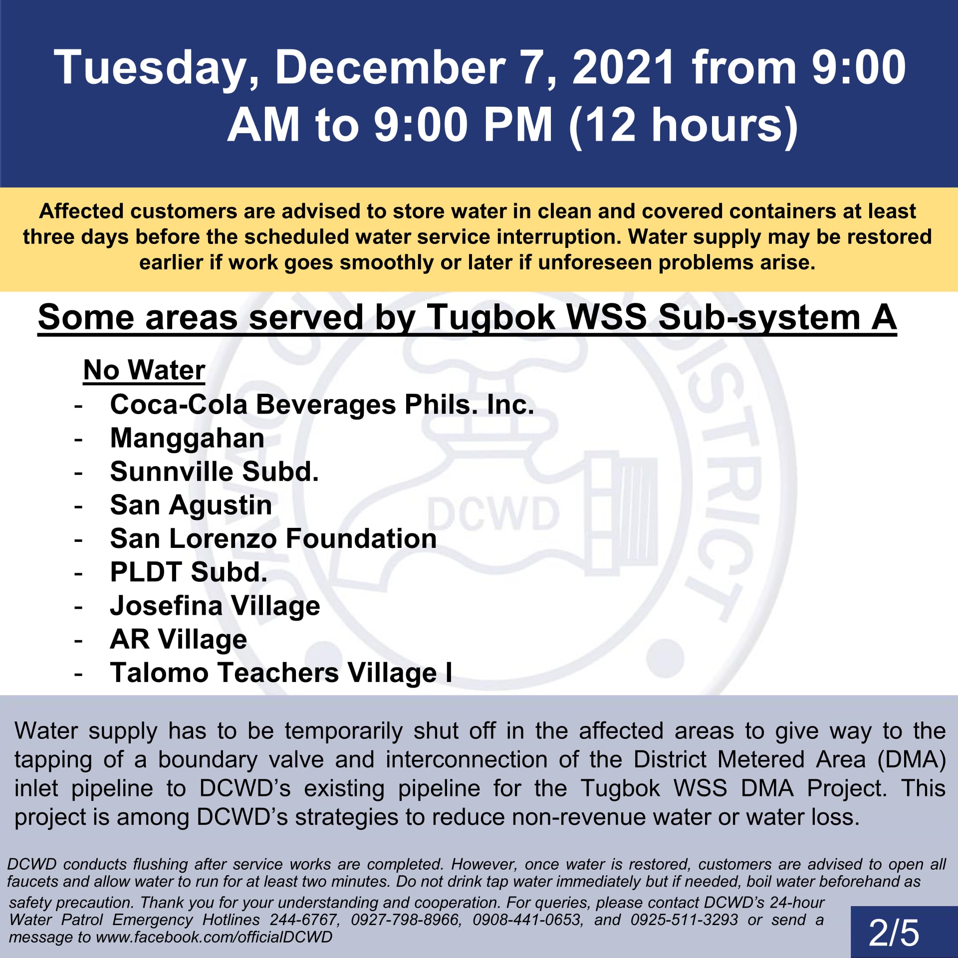 Davao - NOTICE OF SCHEDULED WATER SERVICE INTERRUPTION WHEN: Tuesday ...