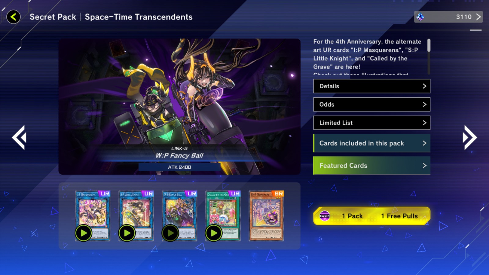 W:Pファンシーボール ATK2400 LINK-3 W:P Fancy Ball Link-3 DARK Cyberse/Link/Effect ATK 2400 Arrows