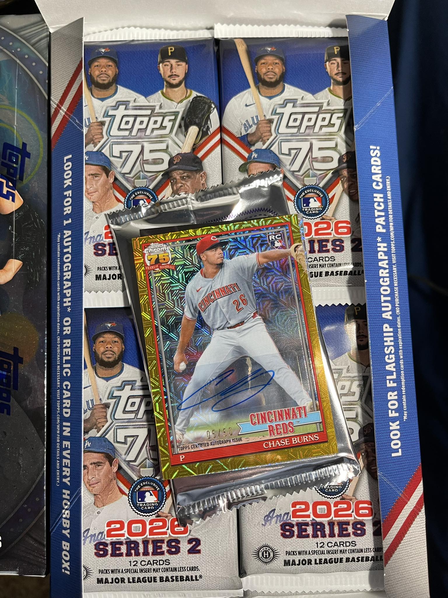 Chase Burns autographed card in Topps 2026 Series 2 pack