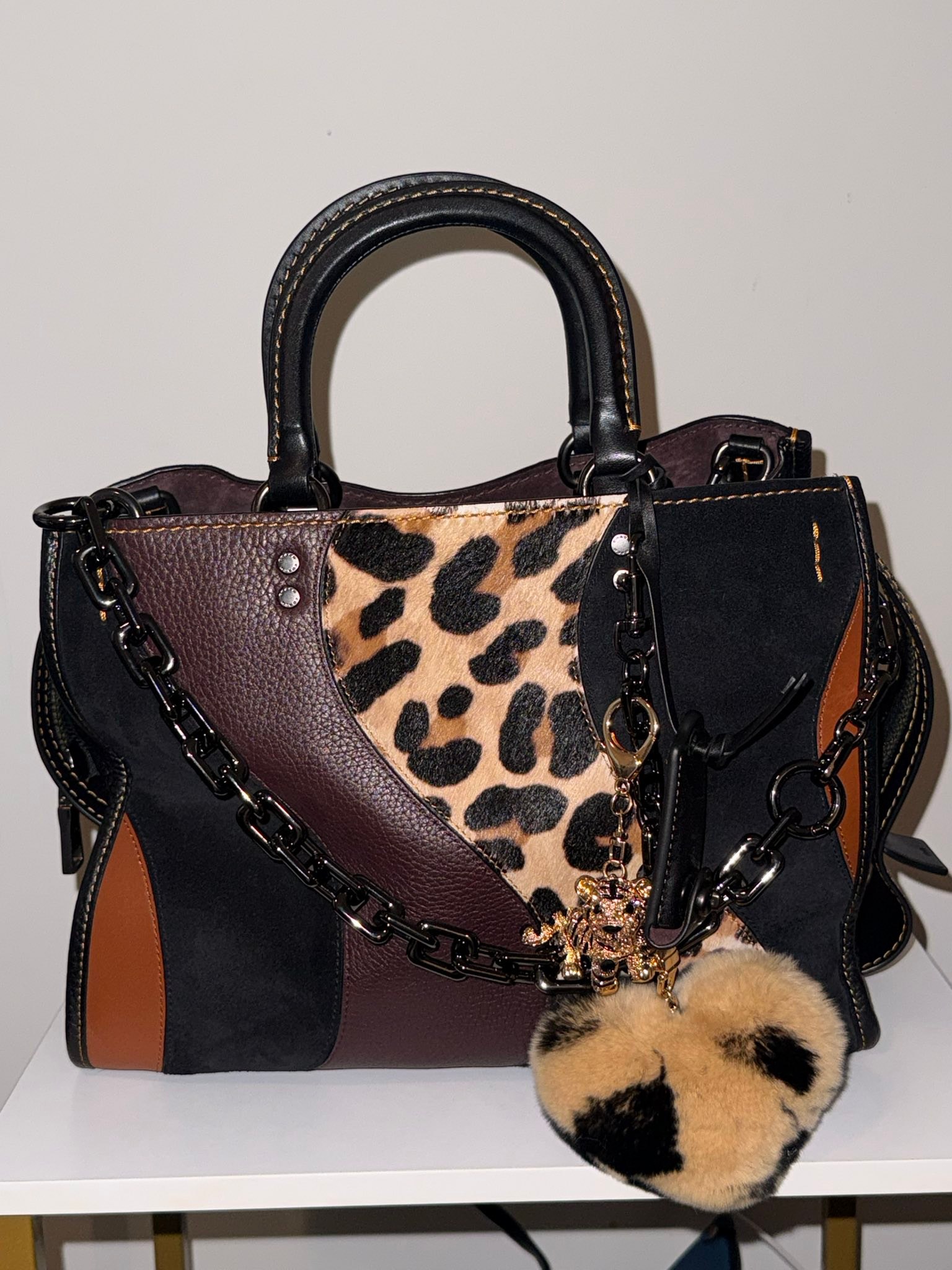 1941 Coach Rogue 30 exotic leopard patchwork handbag