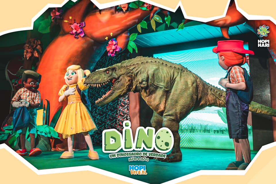 A criançada pira no Dino! Todo dia de parque aberto ele está aqui