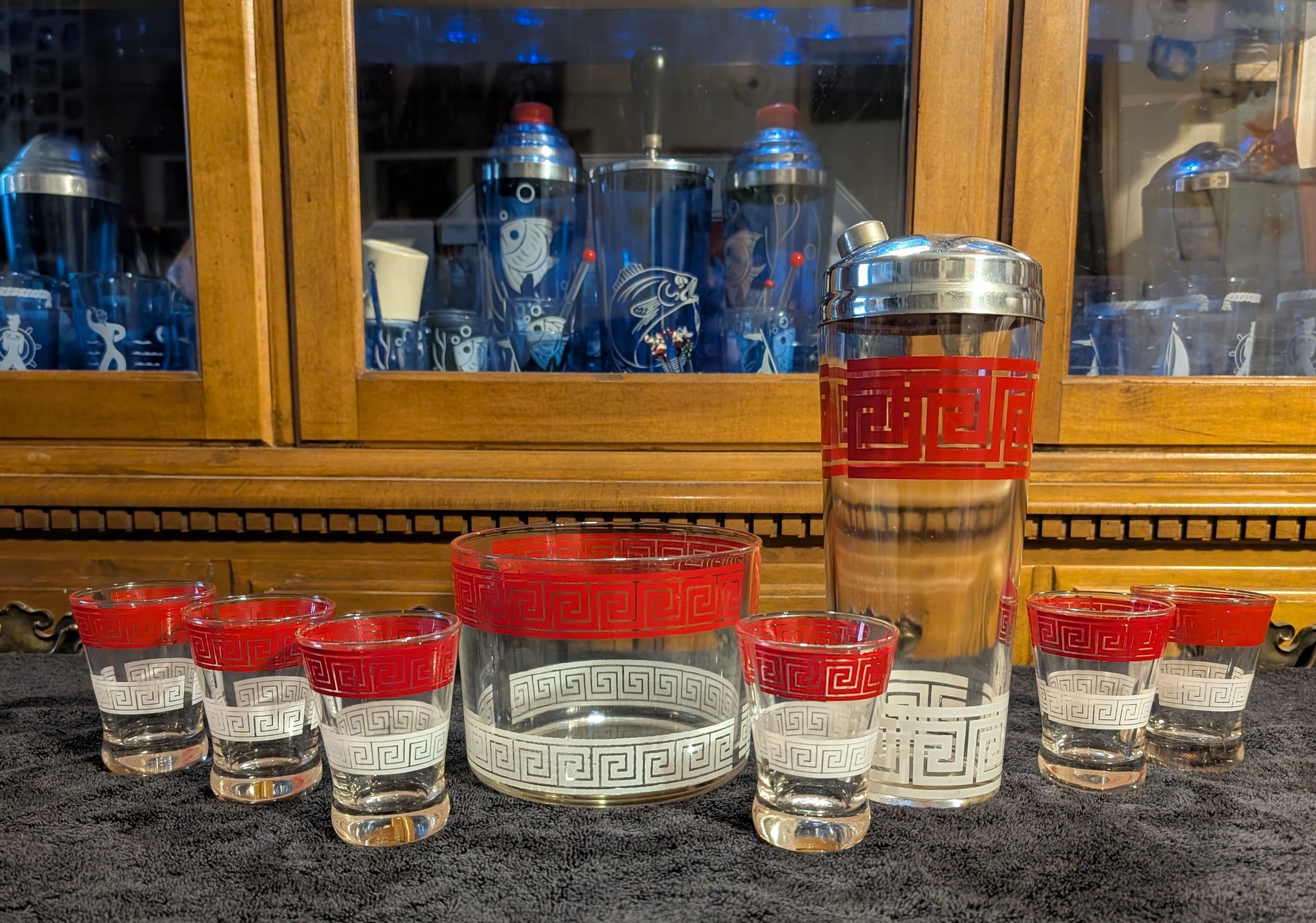 Vintage Hazel Atlas Cocktail Set Fox Hunt Tally Ho With 6 glasses