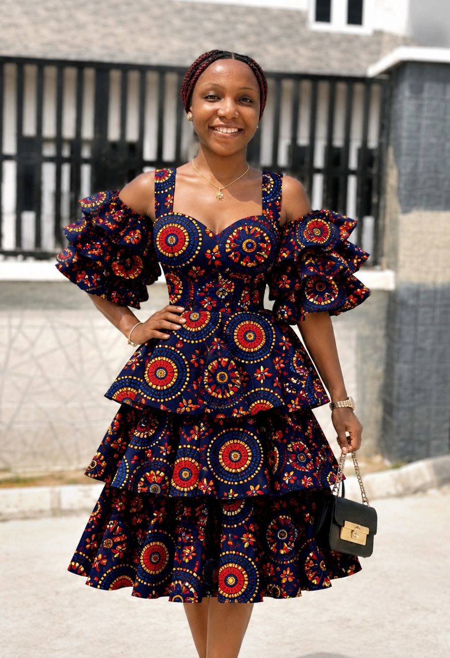 ankara layered dress style inspiration with ruffles Leather Shoes