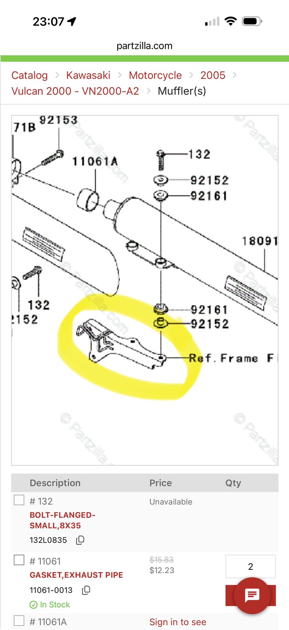 Kawasaki VN2000 upper exhaust bracket for sale?