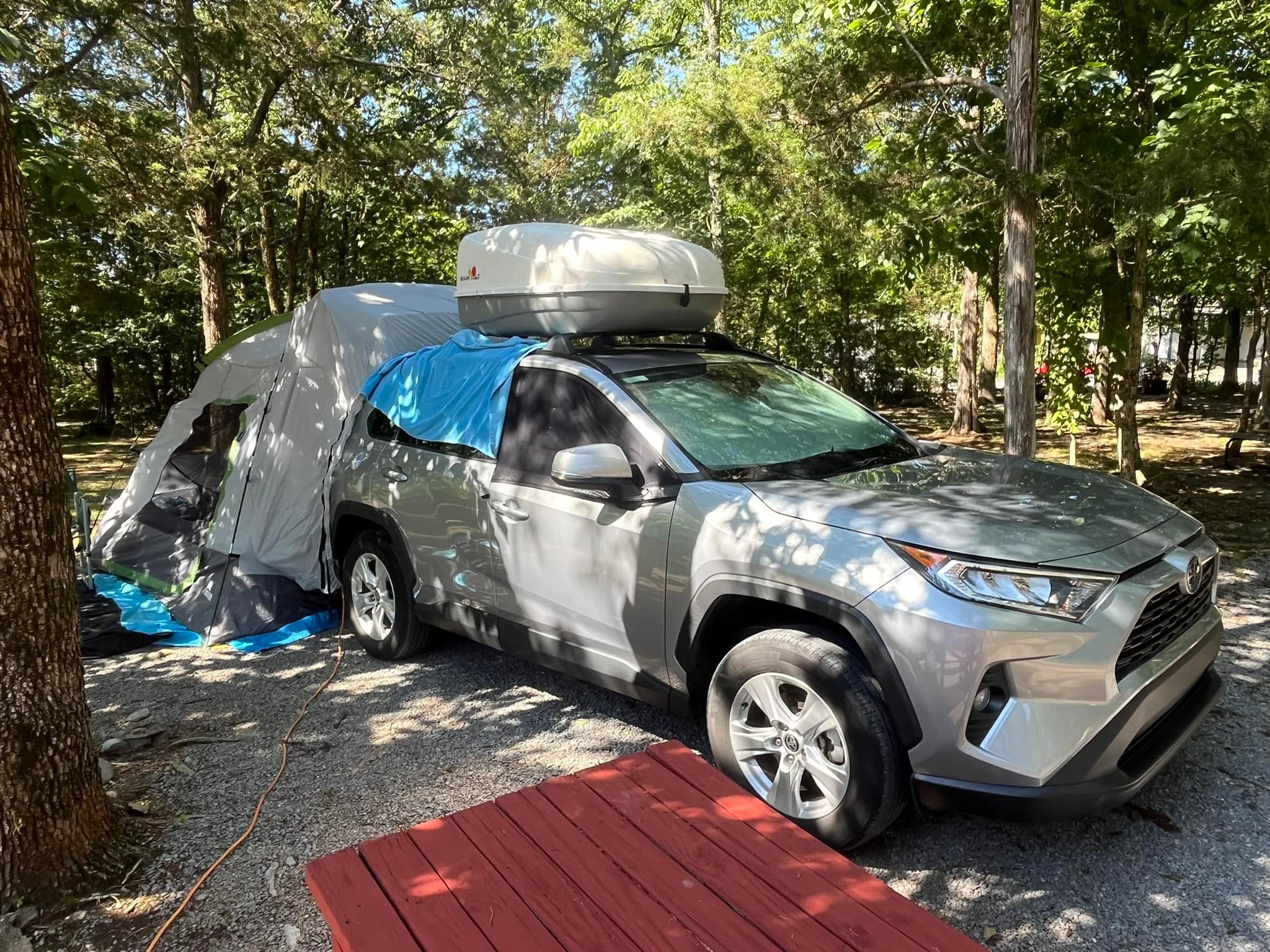 Car Camping with SUV Tent and Air Mattress Setup